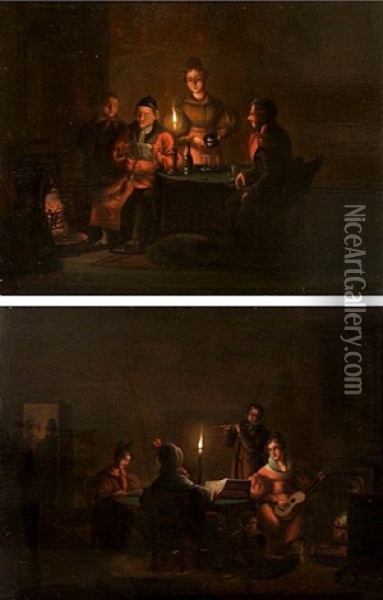 The Letter; Musicians (2 Works) Oil Painting - Johannes Willem Boshamer