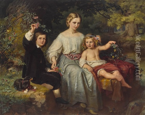Drei Kinder Des Verlegers Friedrich Bruckmann Oil Painting - Carl Wilhelm Friedrich Bauerle