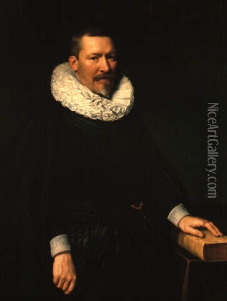 Portrait Of Johan Camerlin, Aged 59, Wearing Black Costume And Lace Collar Oil Painting - Michiel Janszoon van Mierevelt
