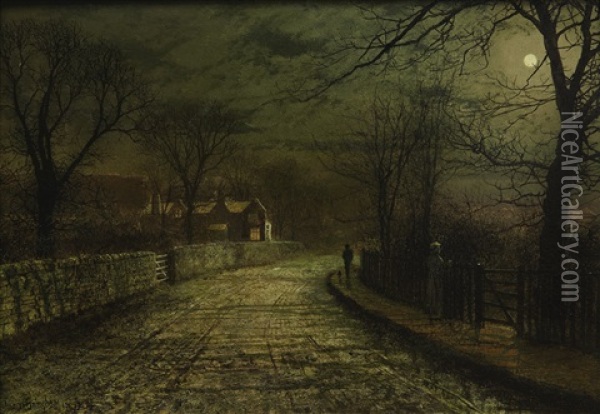 The Moonlit Rendezvous (old House On Whitby Road) Oil Painting - John Atkinson Grimshaw