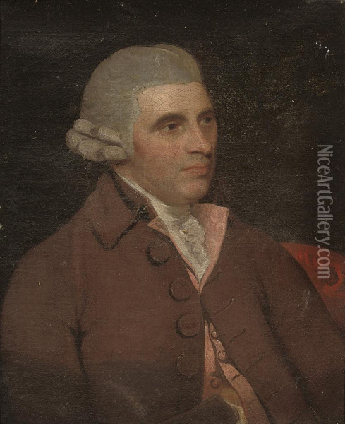 Portrait Of A Gentleman, Half-length, In A Brown Coat And Pinkwaistcoat Oil Painting - John James Masquerier