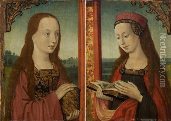 Marie-madeleine Et Femme Lisant (pair) Oil Painting - Jan Provoost