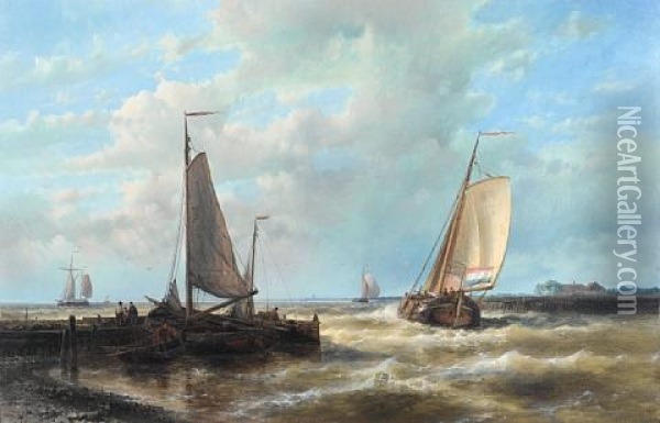 A Dutch Barge Heading Out Of Harbour On The Tide Oil Painting - Abraham Hulk the Elder