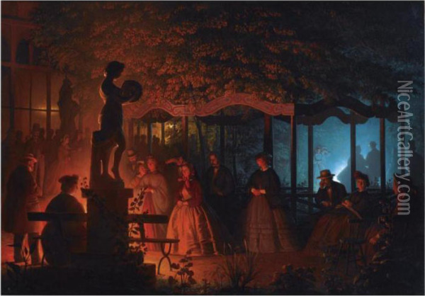 The 'feux De Bengale' Night In Vaux-hall Park, Brussels Oil Painting - Petrus van Schendel