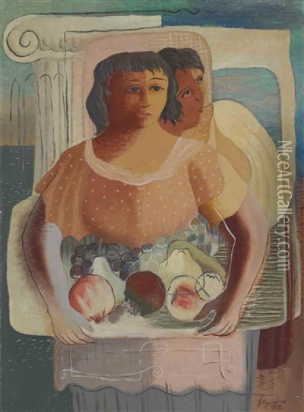 Dos Mujeres Con Frutas Oil Painting - Francisco Gutierrez
