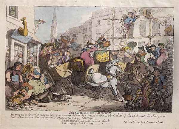 Miseries of London Breast against breast with ruinous assault and deadly shock they come, pub. by Ackermann, 1807 Oil Painting - Thomas Rowlandson