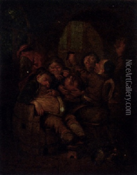 Boors Drinking In A Tavern Oil Painting - Egbert van Heemskerck the Elder