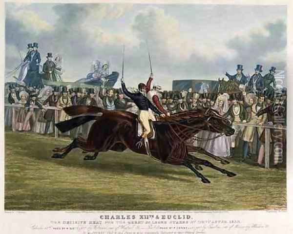 'Charles XII' and 'Euclid', The Decisive Heat for the Great St. Leger Stakes at Doncaster, 1839 Oil Painting - John Frederick Herring Snr