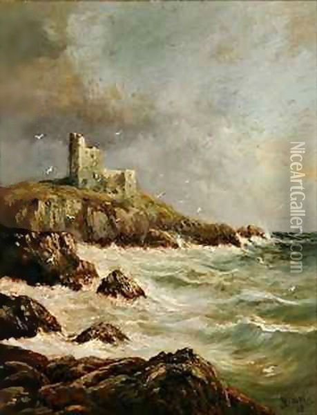 Ruined Castle on Rocky Shore Oil Painting - Lady Anne Blunt
