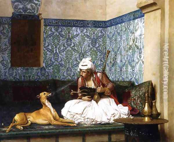 Arnaut Blowing Smoke in His Dog's Nose Oil Painting - Jean-Leon Gerome
