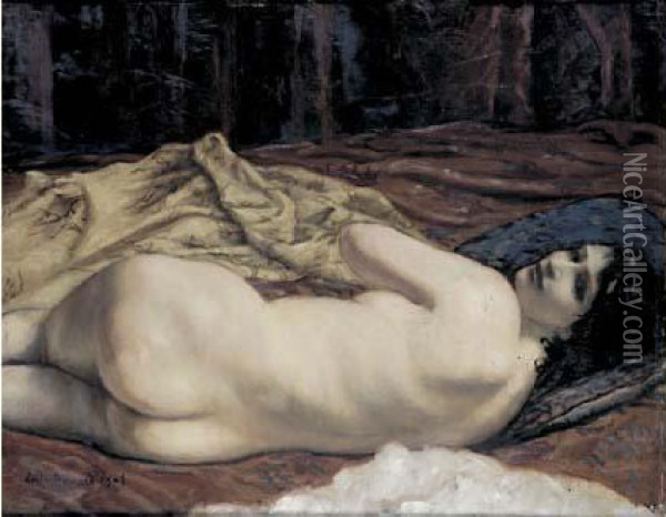 Nu Au Divan Rouge Oil Painting - Emile Bernard