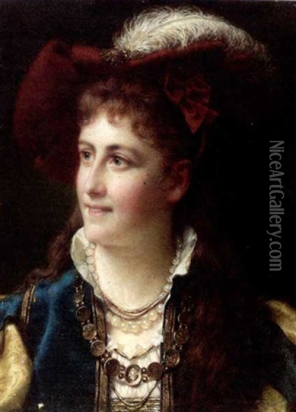 A Woman In Dutch 17th Century Dress Oil Painting - Jan Portielje
