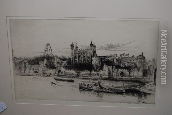The Tower Of London From The Thames Oil Painting - Frederick Arthur Farrell