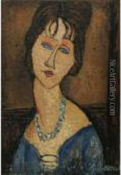 Jeanne Hebuterne Au Collier Oil Painting - Amedeo Modigliani