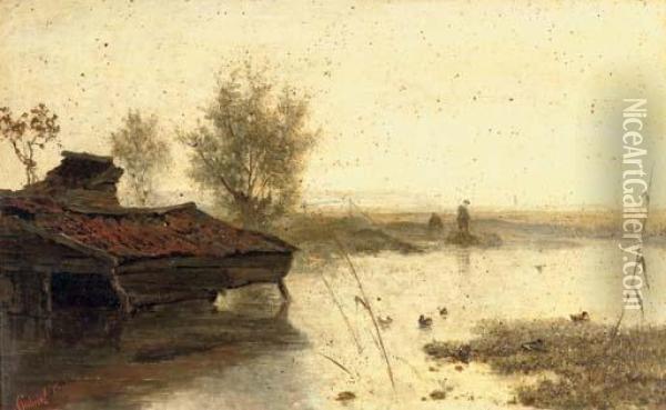 Fishing In A Duck Pond Oil Painting - Paul Joseph Constantine Gabriel