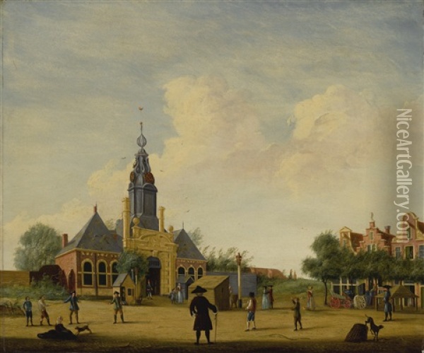 A View Of Amsterdam With Young Boys At Play Near The Haarlemmerpoort Oil Painting - Jan Ekels the Elder