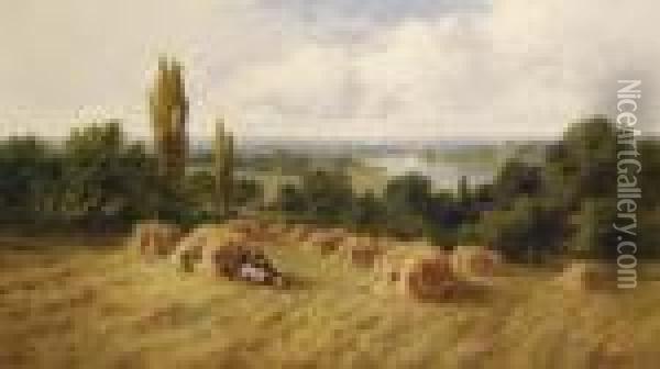 A Corn Field, Chertsey-on-thames, Surrey Oil Painting - Henry Hillier Parker