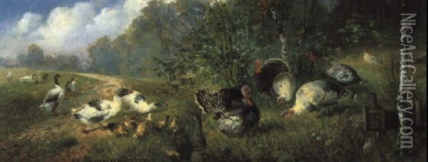 Federvieh Am Waldesrand Oil Painting - Julius Scheuerer