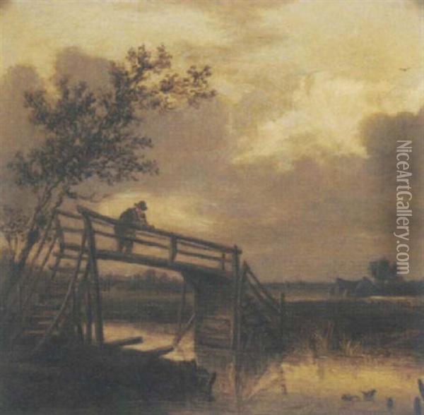 A River Landscape With A Peasant On A Timber Bridge Oil Painting - Pieter De Molijn