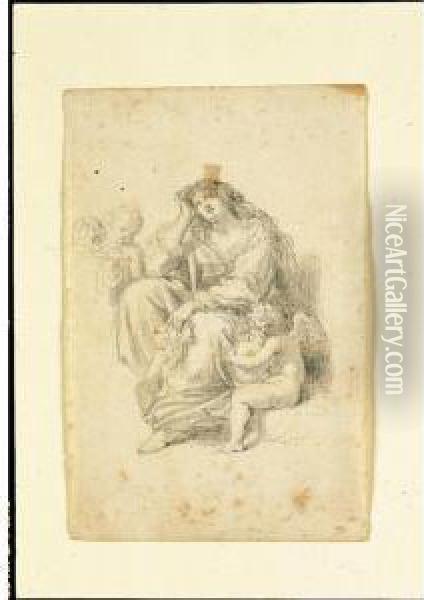Maddalena Penitente Con Due Angeli Oil Painting - Fedele Fischetti