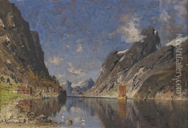 Norweigian Fjord Oil Painting - Adelsteen Normann