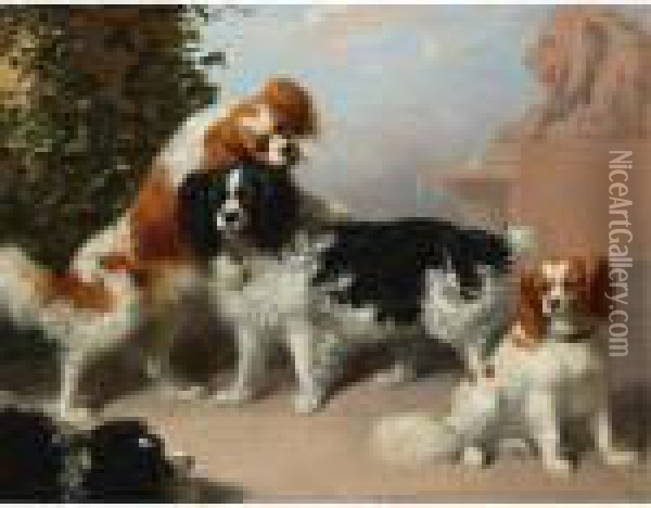 Mr. J. A. Sandiland's King Charles Spaniels Oil Painting - James William Giles