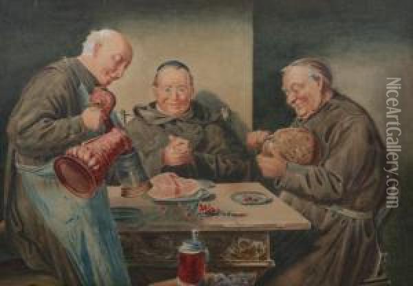 Three Monks Dining Oil Painting - Jp Sperl