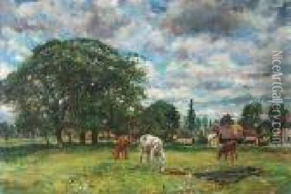 Horses In The Meadow Oil Painting - William Mark Fisher