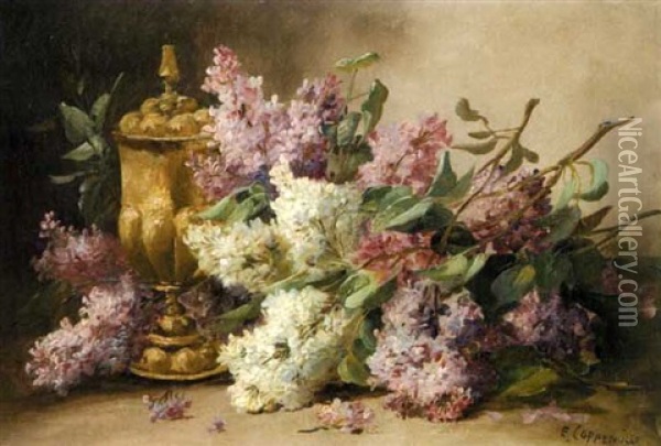 Jete De Fleurs (+ Les Lilas; 2 Works) Oil Painting - Edmond Van Coppenolle