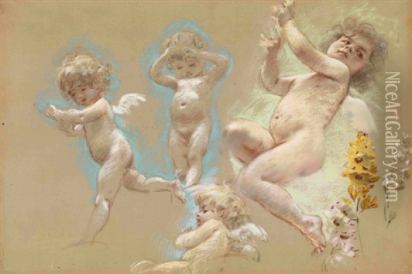 Putti From The Interior Decor Of The Baron Von Dervis Mansion Oil Painting - Konstantin Egorovich Makovsky