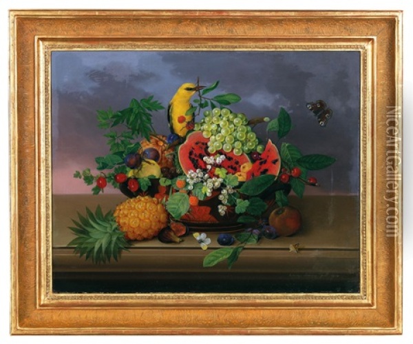Still Life With Pineapple In A Greek Bowl Oil Painting - Johann Knapp