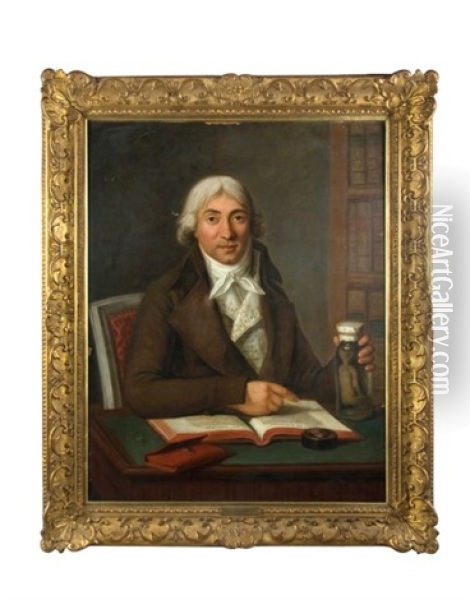 Portrait De Vermond, Medecin De La Reine Marie-antoinette, A Sa Table De Travail Lisant Le Traite D'accouchement Oil Painting - Guillaume Voiriot