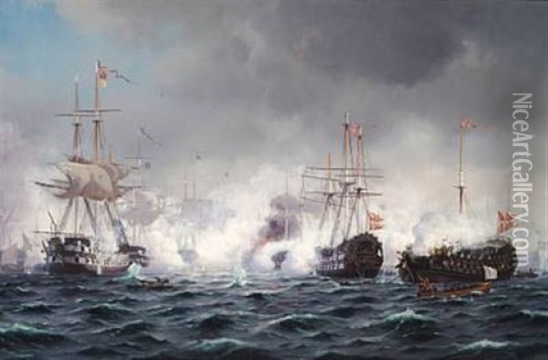 The Battle Of Copenhagen Oil Painting - Johan Jens Neumann