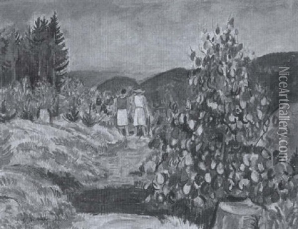 Wanderer Im Riesengebirge Mit Weitem Blick In Die Sommerliche Landschaft Oil Painting - Erich Buettner