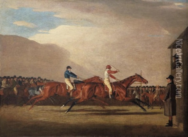 A Match Between "eagle" And "bobtail" At Newmarket Oil Painting - Benjamin Marshall