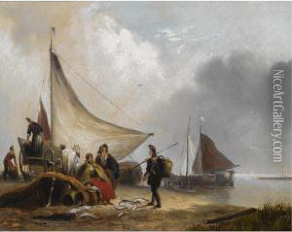 Figures On The Coast Of Walcheren Oil Painting - Wijnandus Johannes Josephus Nuijen