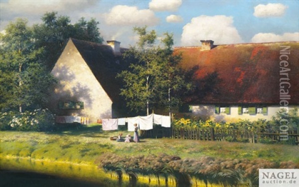 Sommeridyll Am Bauernhof Oil Painting - Paul Wilhelm Keller-Reutlingen