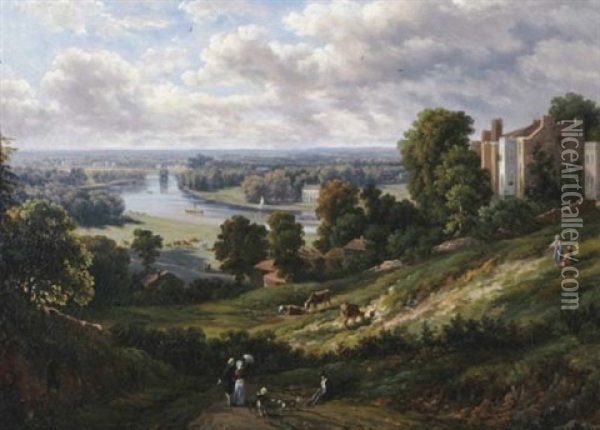 A View Of Richmond Near London, The River Thames In The Distance Oil Painting - Jules Arsene Garnier