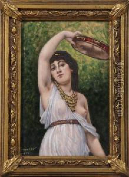 A Young Diaphanously-clad Gypsy Girl Tambourine Player Oil Painting - Alexandre Soustre