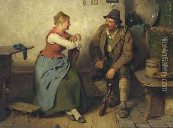 Jager im Wirtshaus a huntsman in a tavern Oil Painting - Hugo Kauffmann