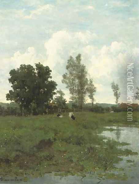 Landschap in Groningen cattle grazing by a pond Oil Painting - Maria Philippina Bilders-Van Bosse