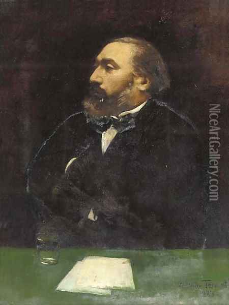 Portrait of Leon Gambetta (1838-1882), half-length, in a black jacket and white shirt, at a writing desk Oil Painting - Dorothy Tennant