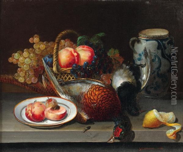 Assiette De Peche Et Corbeille De Fruits Oil Painting - Guillaumet