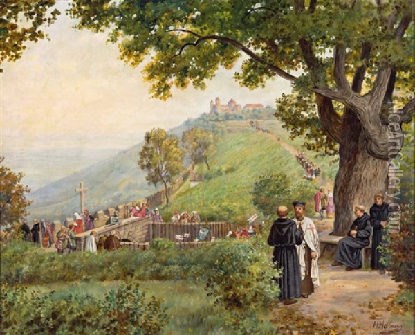 Der Heiligenberg (heidelberg) Zur Zeit Der Kloster Oil Painting - Heinrich Hoffmann