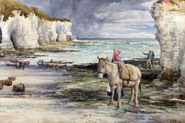 North Landing Flamborough, Waiting For The Late Boat Oil Painting - Walter Henry Pigott
