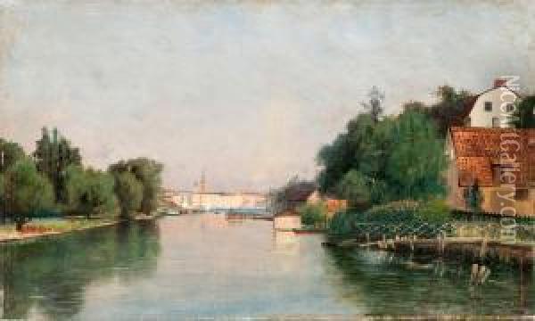 River Landscape Oil Painting - Frans Johan Tiger