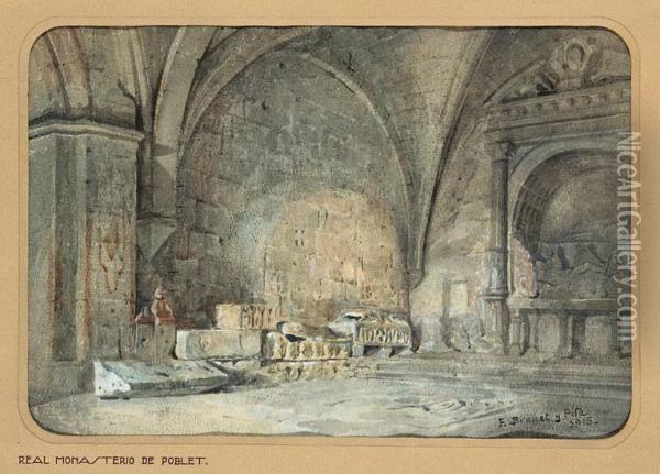 Interior Del Monasterio De Poblet Oil Painting - Llorenc Brunet Torroll