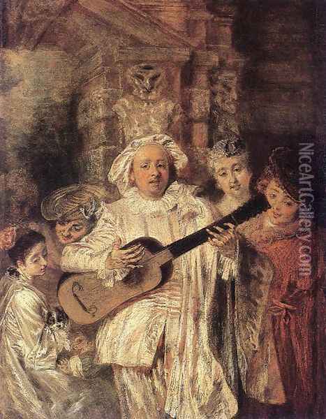 Gilles and his Family c. 1716 Oil Painting - Jean-Antoine Watteau