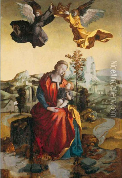 Madonna Col Bambino Incoronata Da Due Angeli Oil Painting - Albrecht Durer
