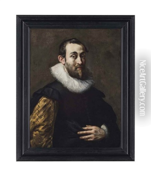 Portrait Of A Gentleman, Half-length, In A Black Doublet With Slashed Sleeves And A Ruff Oil Painting - Hans Von Aachen